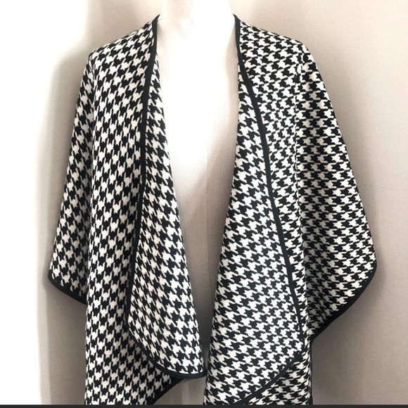 Talbots Tipped Houndstooth Ruana Wool Blend - Picture 2 of 5